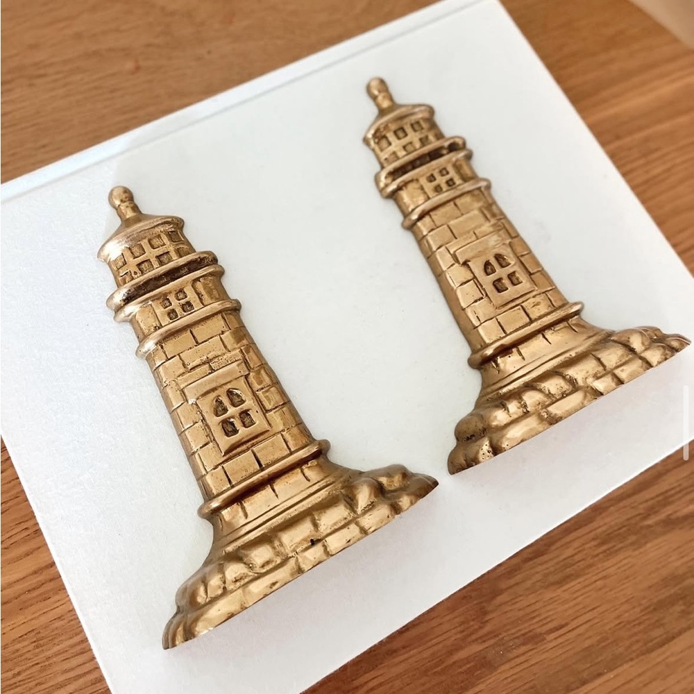 Gold Lighthouse Bookends